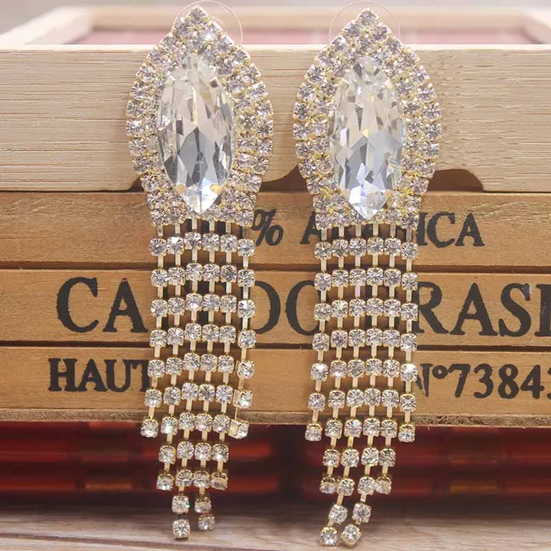 

2019 hot sell Pure transparent Rhinestone earring Crystal Long Tassel Earrings for Women Drop Dangling Earrings Elegant Jewelry