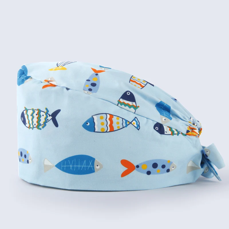 fish surgical cap Хирургическая шапочка с рисунком рыбы, медицинская шапочка для медсестры, рабочая шапка s, хлопок, качественная шапка для больниц с черепом, шапки для шеф-повара - Цвет: fish surgical cap