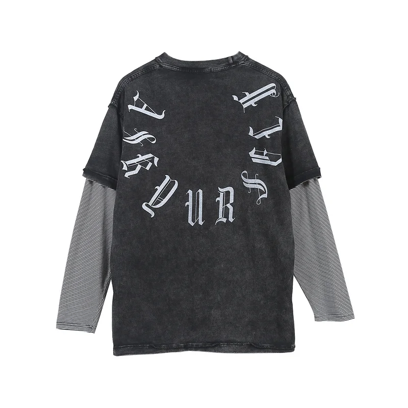 19ss лучшая версия футболки ASKYURSELF TWOINONE L/S с потертым рукавом полосатые женские