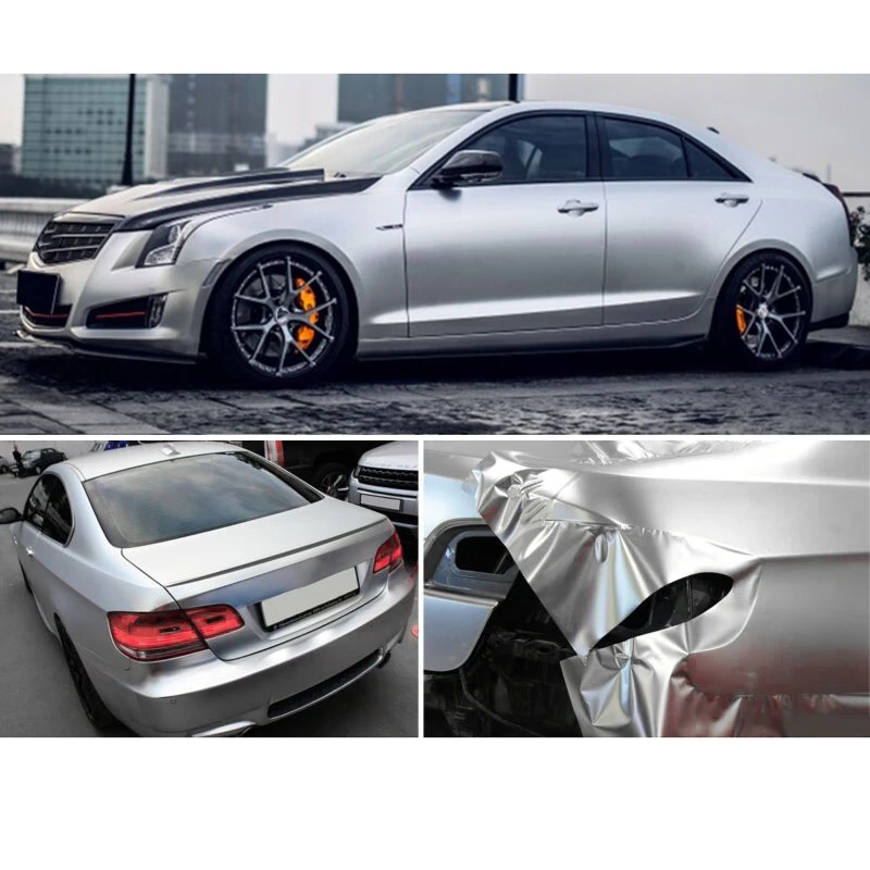  car accessory 30*150CM Satin Matte Chrome Metallic Silver Vinyl Film Wrap Sticker Bubble Free