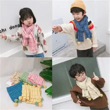 Новинка, Детские хлопковые ветрозащитные шарфы ручной вязки, теплый осенний однотонный шарф, Модный мягкий эластичный симпатичный шарф для мальчиков и девочек