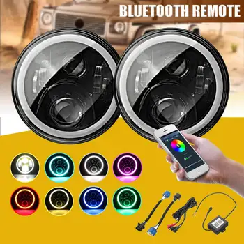 

Pair 7inch H4 H13 Round RGB LED Headlights Halo DRL Hi/Lo Beam For Harley for Jeep for JK 2007 2008 2009 2010-2016