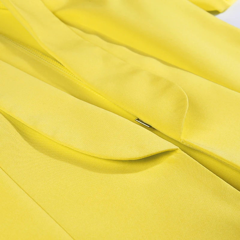 InstaHot/Желтый Повседневный Блейзер и брюки с высокой талией, костюм, наборы, Офисная Женская куртка на одной пуговице, Осенний Элегантный комплект из двух предметов для женщин