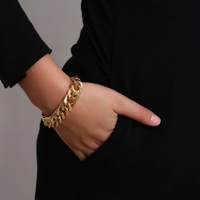 Punk Curb Cuban Chain Bracelets Set for Women Multilayer Miami Boho Thick Gold Color Charm Bracelets Bangles Fashion Jewelry Imitation Rhodium Plated