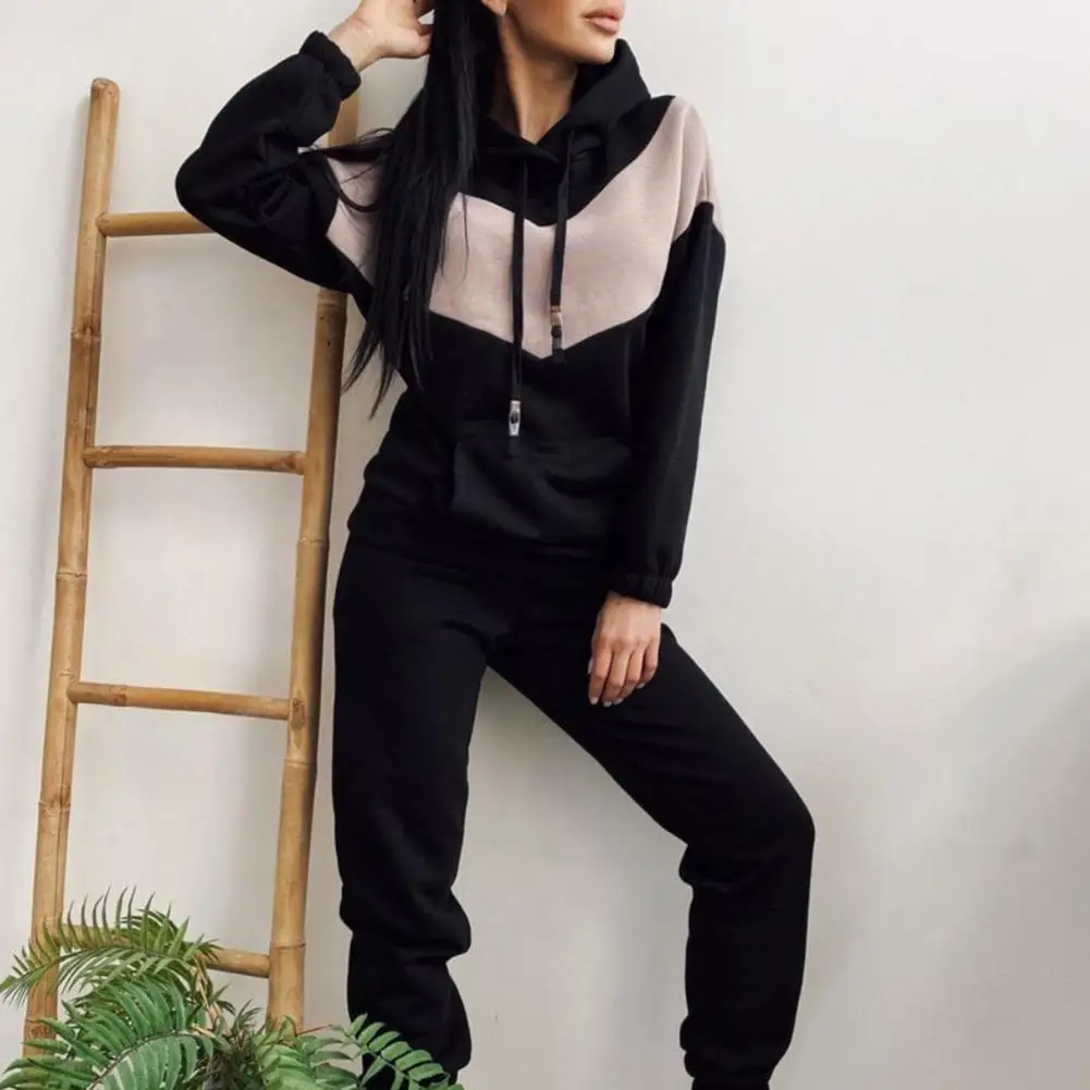 1 Set Stylish Tracksuit Hooded Drawstring Sweatshirt Pockets Pants Set for Running Sport Outfit Sports Suit sports suit