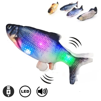 

Colorful Electric Simulation Fish Funny Cat Toy Light + Music + Swing Electric Tail Light Crucian Carp Chew Toys PP Cotton