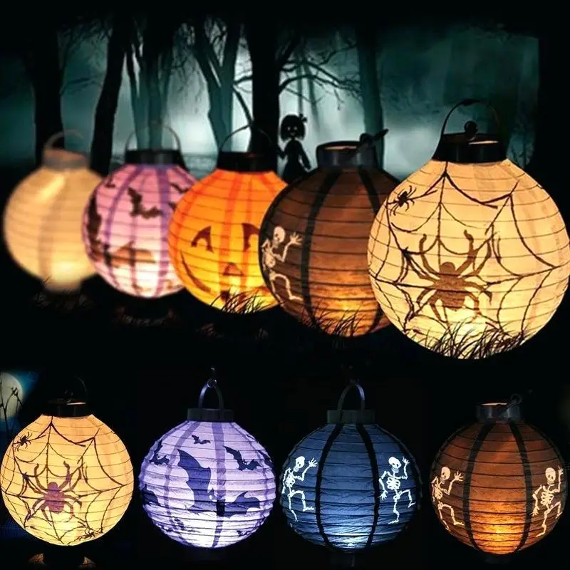 

1pcs LED Paper Pumpkin Lantern Halloween Bat Spider Skull Outdoor Hanging Light Lamp Props Home Halloween Party Decorations