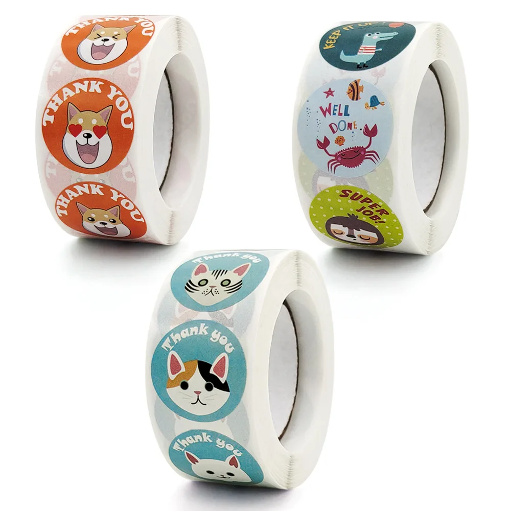 

500Pcs Cat Cute Animals Thank You Stickers Seal Labels for Kids Teacher Reward Stickers for Children Kids Toys Gift Aesthetic