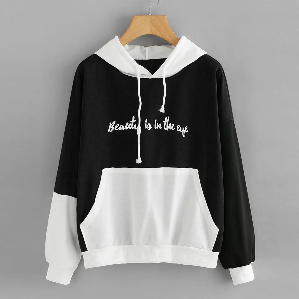 Jaycosin 2019 New Hoodies For Girls Letters Pocket Hooded Top Women