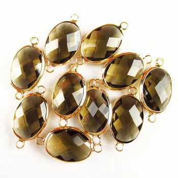 

10Pcs Beautiful Faceted Wrapped Coffee Titanium Crystal Oval Connector Pendant Bead 18x13x6mm 47BBS