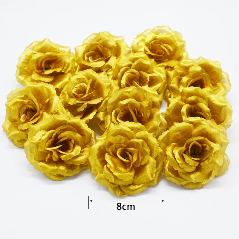 

10pcs Gold Cloth Rose Artificial Flower Home Party Christmas Tree Decorations Scrapbooking Accessories Wreath DIY Flower Head