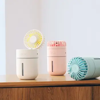 

2000mA Battery Fan with Air Humidifier 400ML USB Aroma Essential Oil Diffuser 7 Color Night Light Portable Table Fans D08B