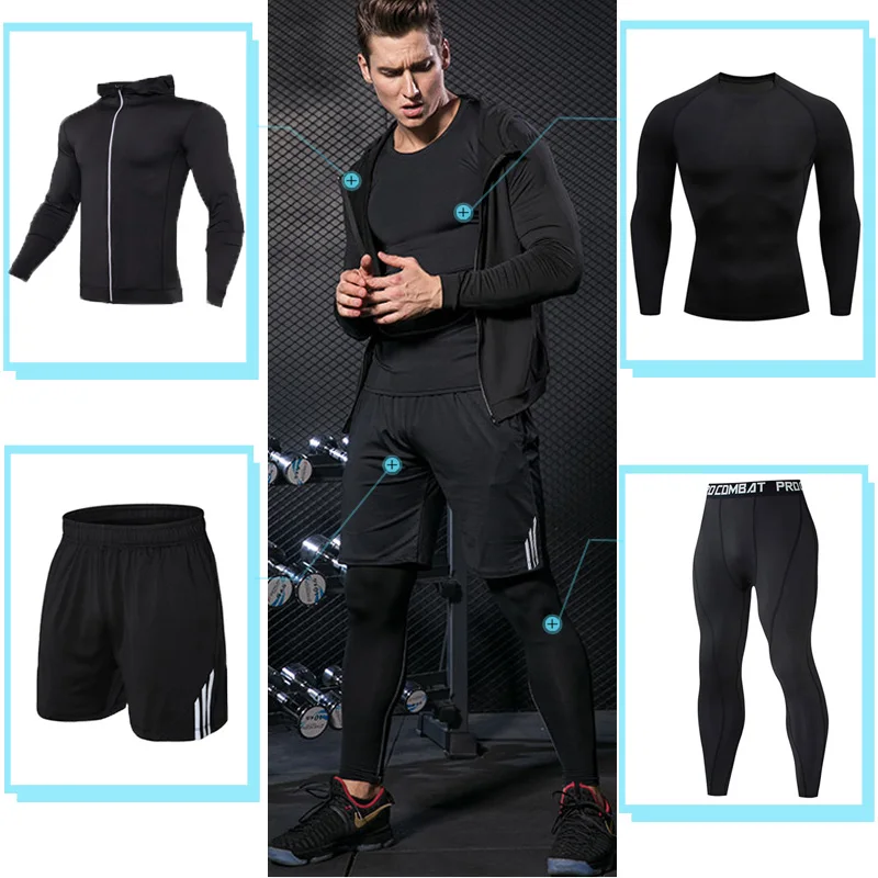 Мужская спортивная одежда Компрессионные спортивные костюмы быстросохнущая