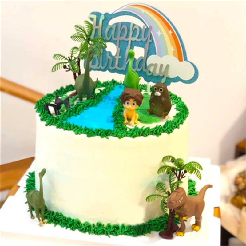 1 Set Happy Birthday Dinosaur Theme Cupcake Toppers Baby Shower