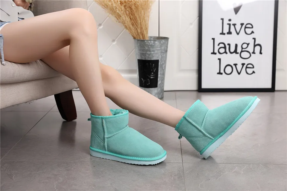 Australia Women Snow Boots Genuine Cowhide Leather Ankle Boots Warm Winter Boots Woman shoes large size 34-44