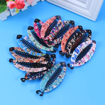 

6pcs Women Fashionable Banana Hair Clip Cloth Art Floral Ponytail Holder Strong Tension Hair Claw Size M