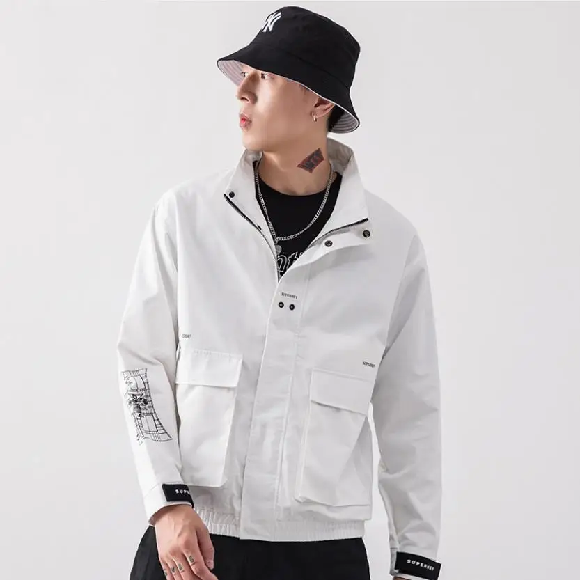 Autumn Winter men's Jackets new fashion black male Coats Casual white stand collar jacket Windbreaker warm youth overcoat