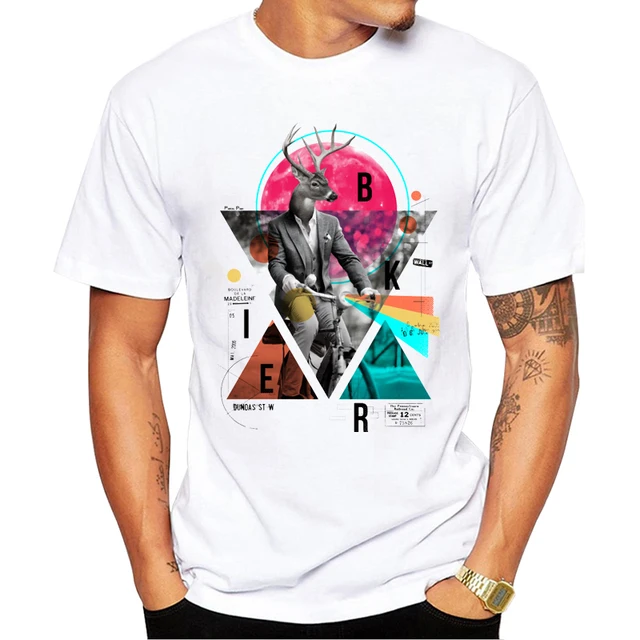 TEEHUB Fashion Biker Men T-Shirt Short Sleeve Vintage Tshirts O-Neck Cool Tops Funny Mr. Deer Printed Tees_voghion.com