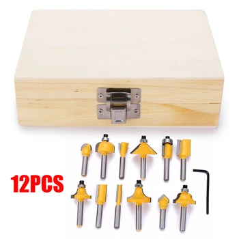 

12pcs Router Bits Set Carbide Tipped 1/4'' Shank With Wooden Carry Case YG8 Alloy Router Bit Woodworking Ferramenta