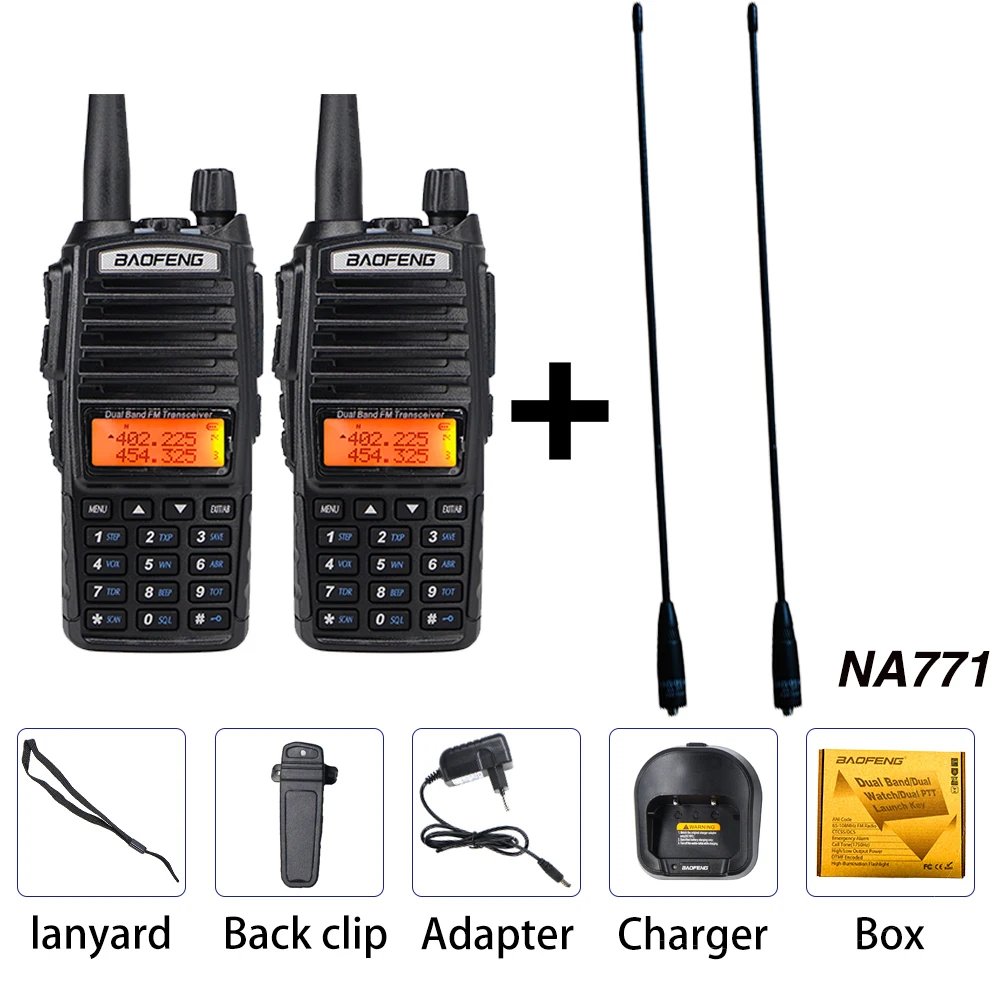 2PCS add 2 Antenna True 8 Вт Baofeng UV82 портативная рация UV 82 Двухдиапазонная охотничья ветчина CB радио uv-82HP УКВ УВЧ КВ трансивер двухстороннее радио FM радио - Цвет: 2PCS add 2 Antenna