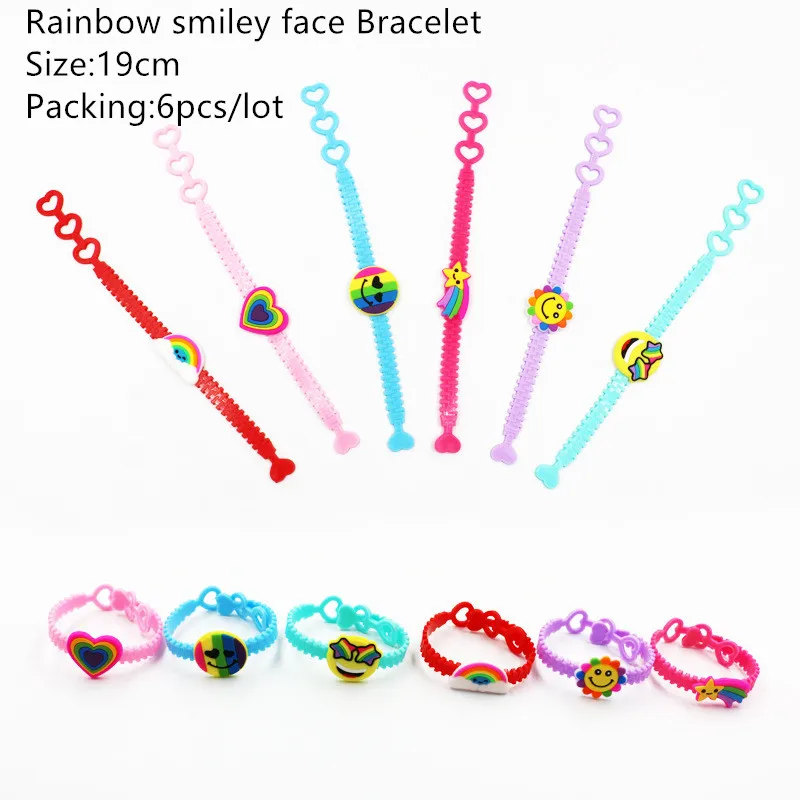 6pcs smile Bracelet3 Вечерние бутылочки с фламинго, единорогом, дезинфицирующее средство для рук, набор с русалочкой, вечерние украшения для вечеринки в честь Дня рождения, Детские вечерние подарки в джунглях - Цвет: 6pcs smile Bracelet3