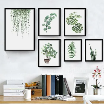 

Fashion Watercolor Leaves Wall Art Canvas Painting Green Style Plant Nordic Posters and Prints Picture Modern Home Decoration