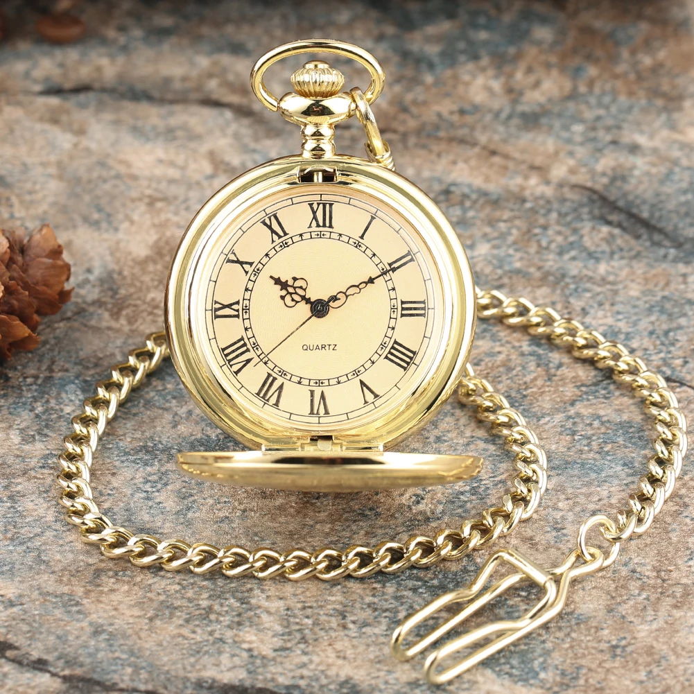 Retro Gold Case Pocket Watch for Male Portable Rough Chain Quartz Pendant Clock for Female Gift reloj de bolsillo hombre