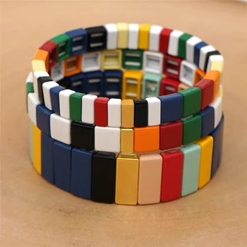 

KSRA 2020 Creative INS Fashion Rainbow Set Color Porcelain Alloy DIY Bracelet Couples Festival Gift Tile Beads Bracelet