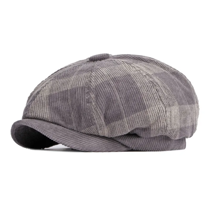 LDSLYJR  Spring Autumn Corduroy Plaid  Newsboy Caps Flat Peaked Cap Men and Women Painter Beret Hats 23