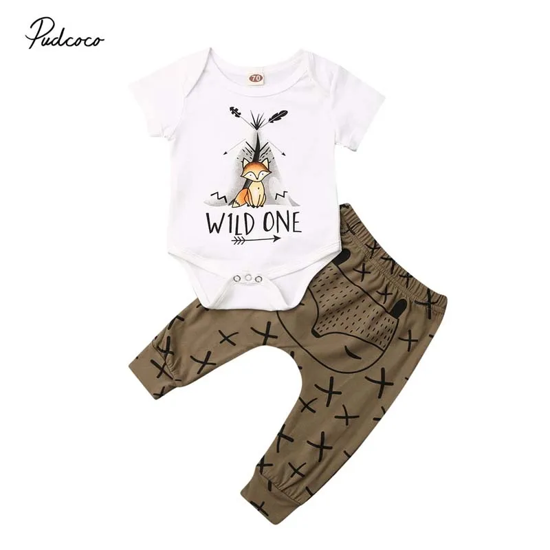Г., летняя одежда для малышей Милая одежда с принтом лисы для новорожденных мальчиков и девочек Комбинезон с короткими рукавами+ штаны-шаровары комплект из 2 предметов