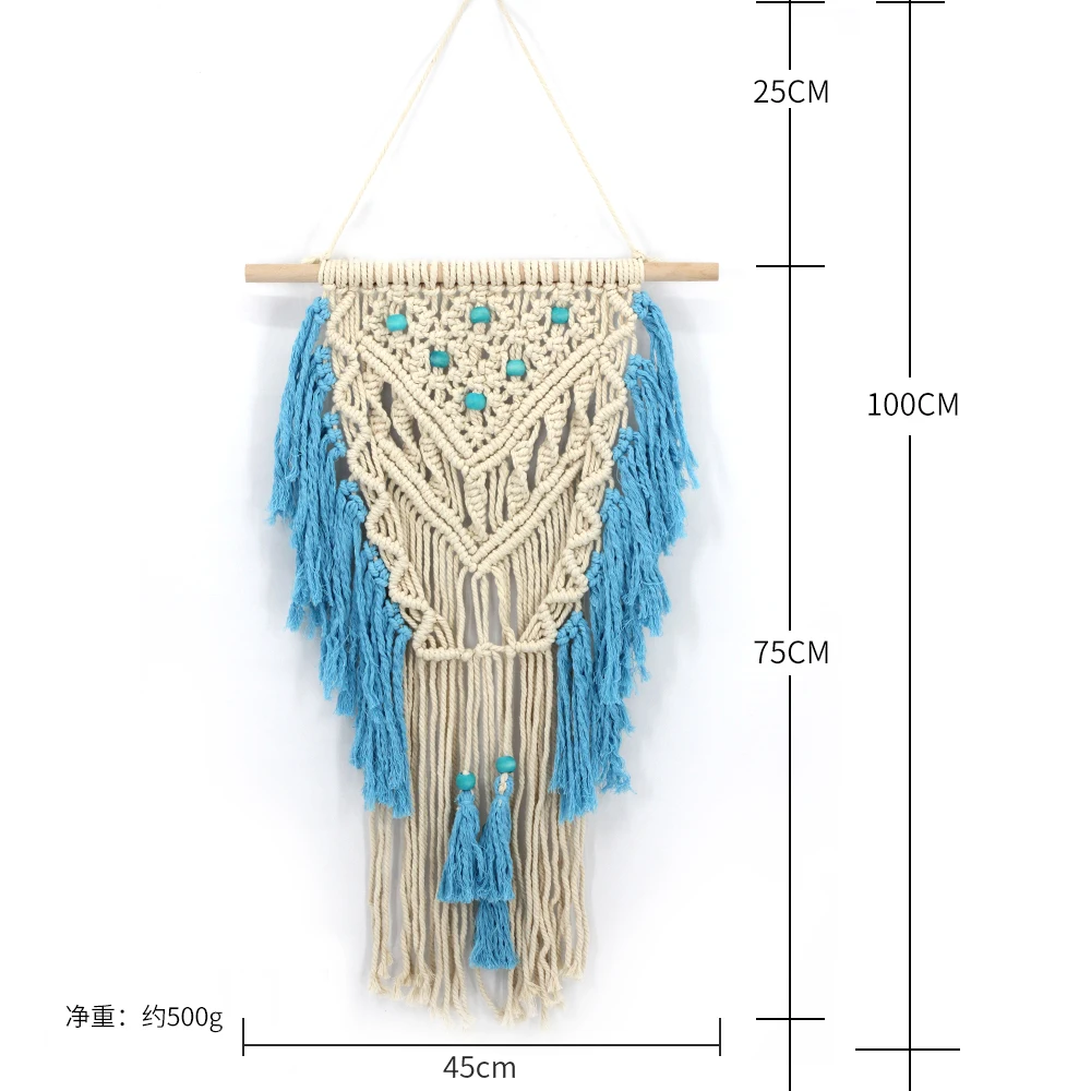 Голубое богемное макраме настенное искусство богемное украшение ручной работы хлопок настенный гобелен с кисточкой для дома и общежития украшение для свадьбы подарок