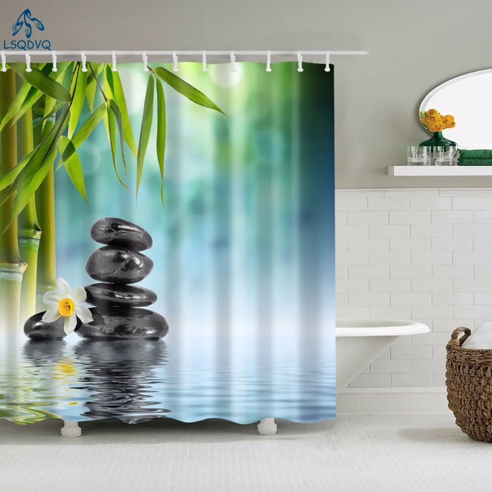 Modern Landscape Scenic Printed Shower Curtains Fabric Waterproof