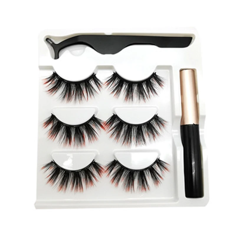 Set De Faux Cils Magnétiques – 14 Paires + Eye-liner Et Pince – Brun/noir – Volume 3D