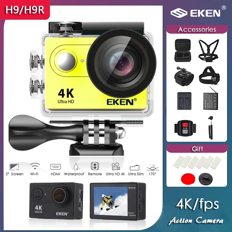 EKEN-Cámara de acción H9R/H9 Ultra HD, 4K/30fps, WiFi, 2,0 pulgadas, 170D, sumergible, 30m, casco, vídeo Go Sport Pro, Original