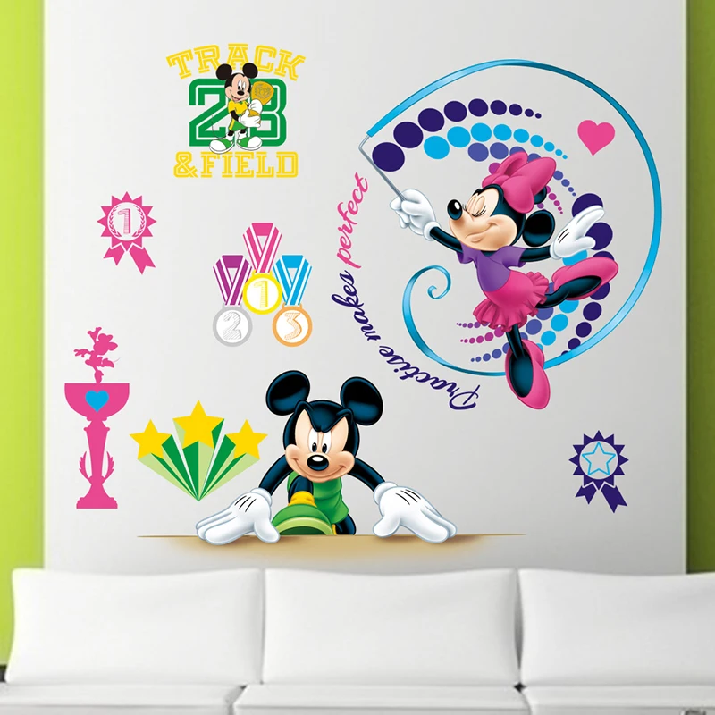 Cartoon Disney Mickey Minnie Sports Meeting Wall Stickers For Nursery Kids Rooms Home Decor Decals PVC Mural Art Wallpaper | Дом и сад