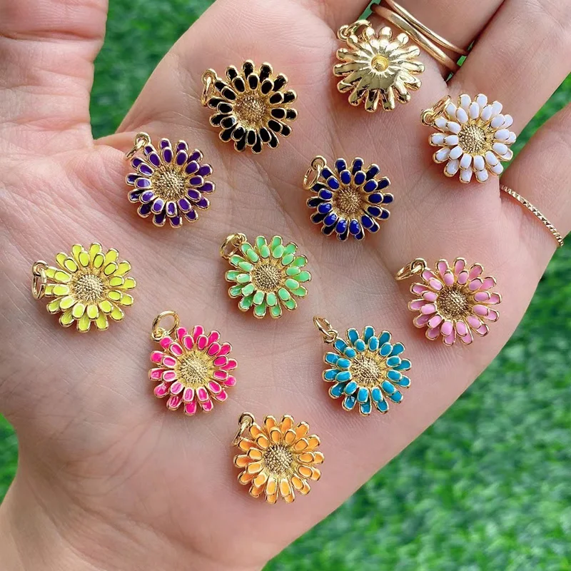 デイジーとフラワーエナメルのチャーム,ライオンピンク,オレンジ