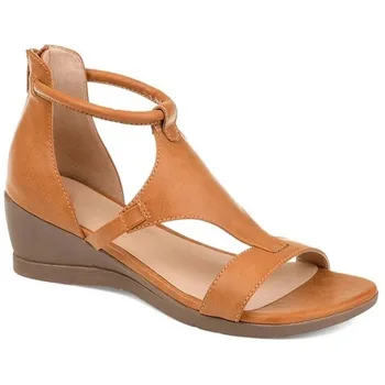 

New Women Summer Sandals Mid Heels Wedges Shoes Ladies Vintage PU Leather Plus Size Sandalias Mujer Sapato Feminino Size35-42