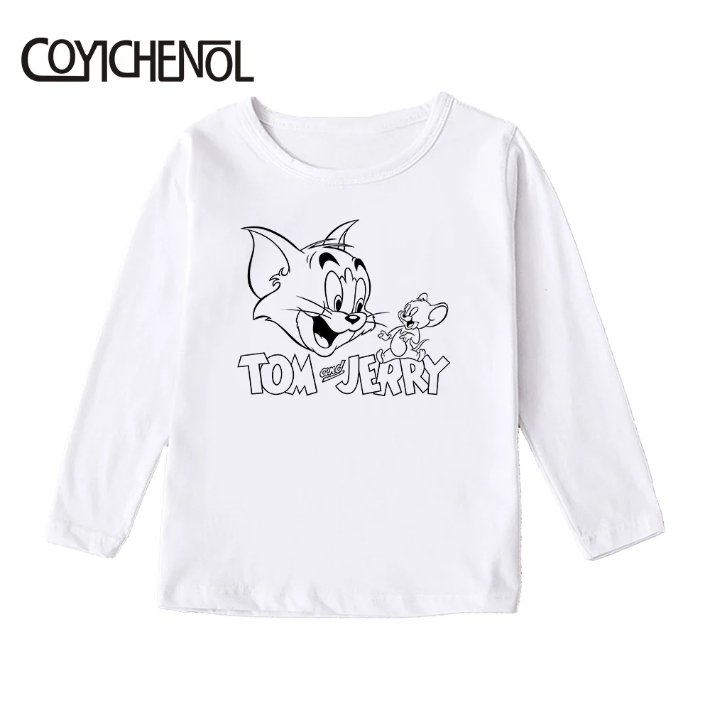 Tom and Jerry print kids tshirt Spring and autumn 2-12 Years long sleeve Kid Printed cartoon Tops COYICHENOL