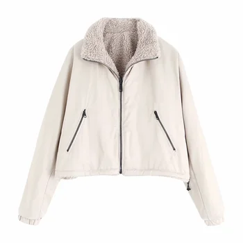

Autumn 2019 women's new stand collar long sleeve elastic cuff waterproof short coat fleece double-sided wear coat 04341925806
