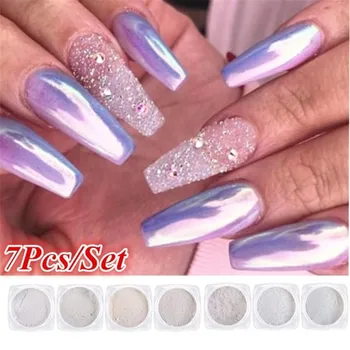

7Pcs/Set Chrome Nail Pearl Powder Shell Glitter Pigment Dazzling DIY Laser Dust Powder Nail Art Dust Decorations Manicure Set
