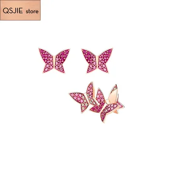 

QSJIE High quality SWA new color asymmetric butterfly pierced earrings high quality gift earrings for ladies