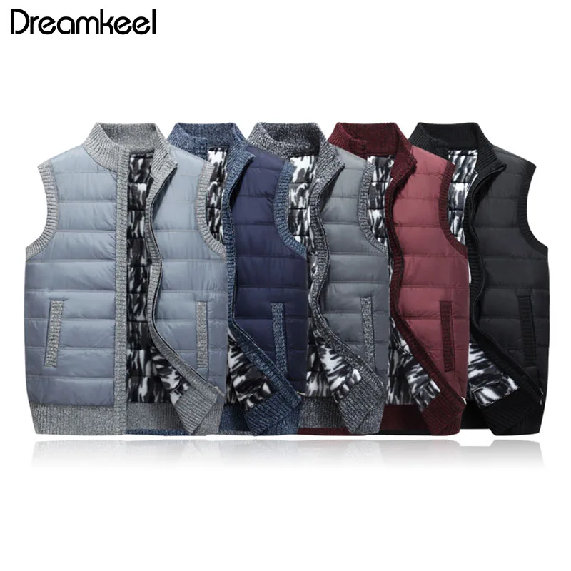 

Men Vest Coat Warm Sleeveless Autumn Winter Down Jacket Casual Men stand collar Vest Coat Fleece Waistcoat Big Size Y