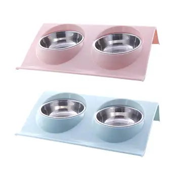 

Double Dog Cat Bowls Stainless Steel Splash-proof Pet Food Water Feeder Slope Food Container Supplies Feeding Dishes Pet Bowl