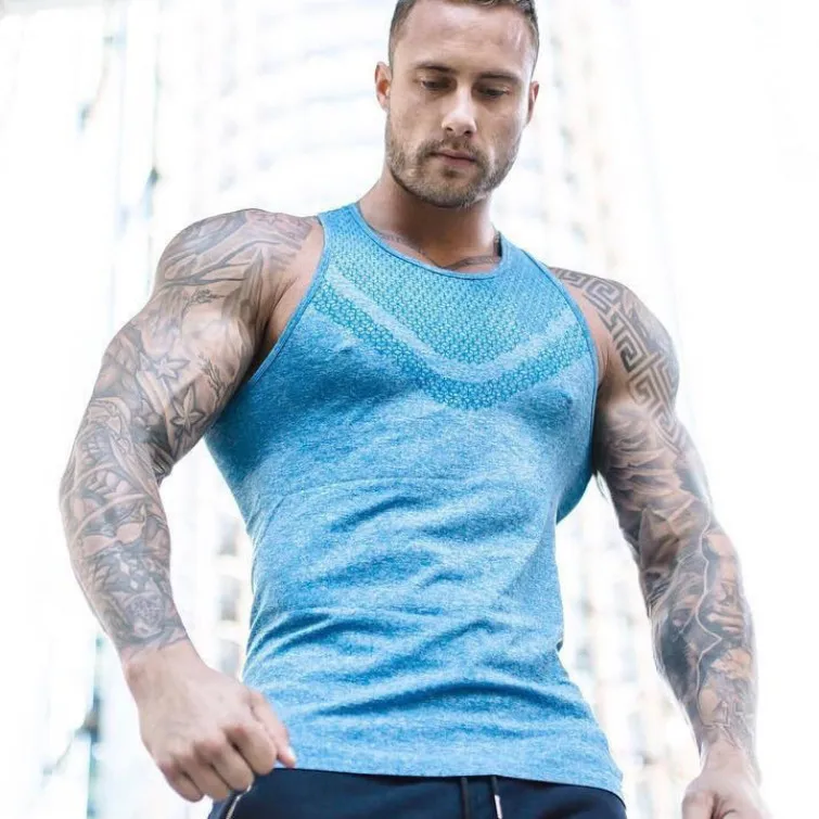 Европейский и американский популярный бренд, мужской спортивный Быстросохнущий жилет для занятий фитнесом, Одноцветный эластичный i-образный тренировочный жилет
