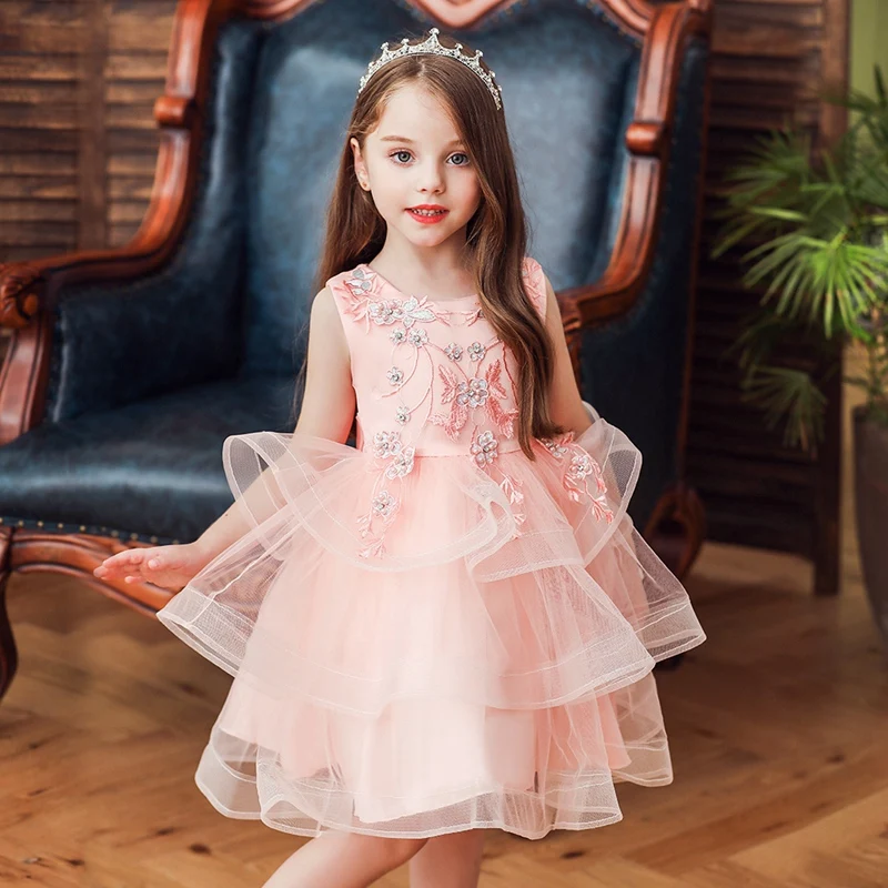 Летние платья-пачки с цветочным рисунком для девочек; детское свадебное платье; детское платье с блестками; праздничная одежда принцессы для дня рождения - Цвет: pink 50cm