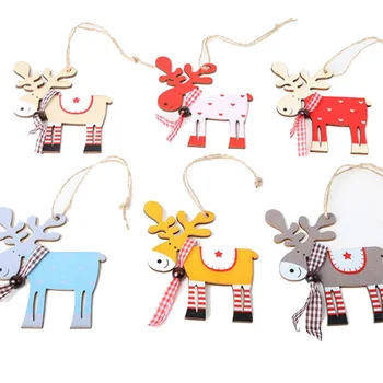 

6pcs/set Christmas Decoration Wood Painted Elk Pendant Christmas Tree Hanging Decor Party Xmas Drop Ornaments Multicolor
