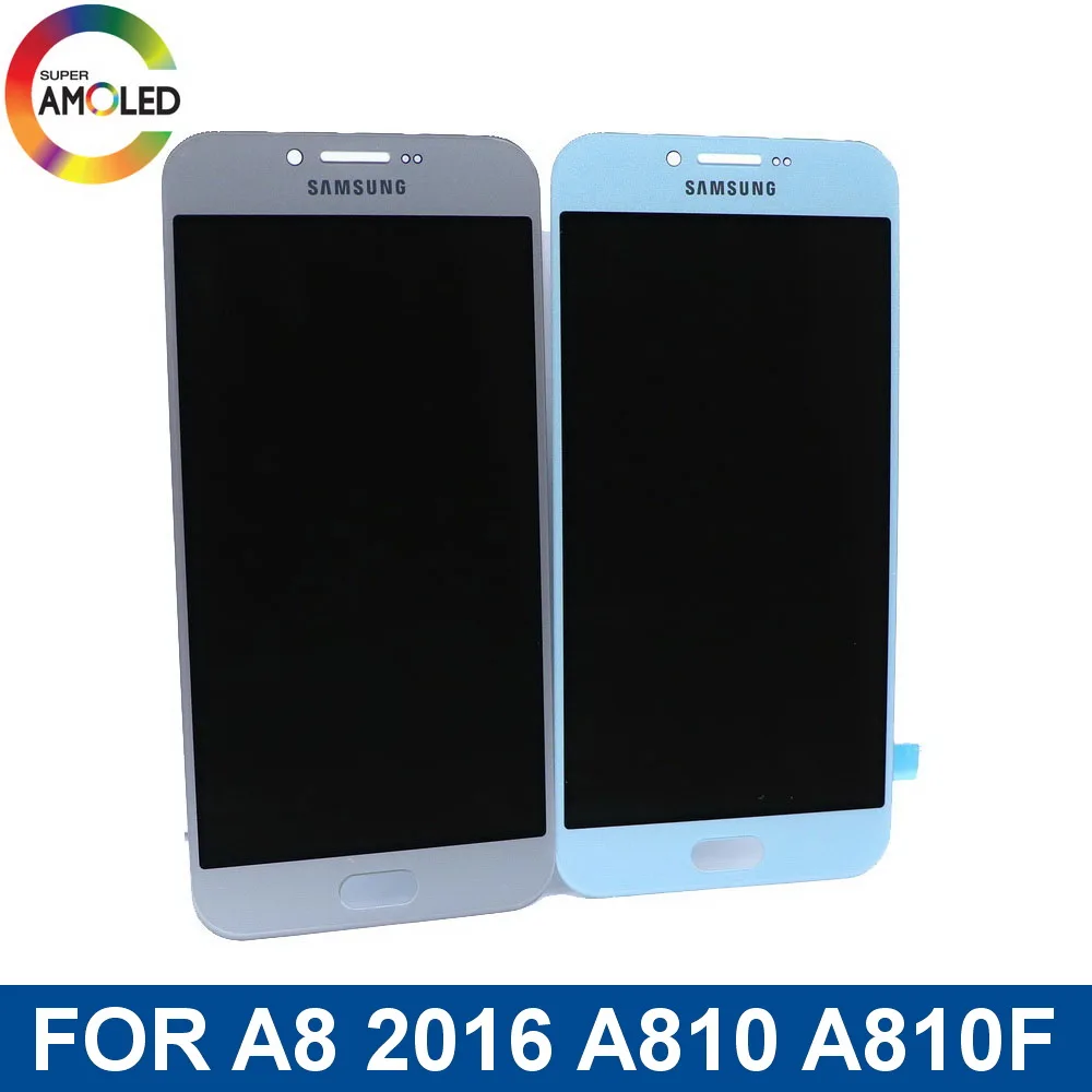 Super AMOLED lcd для samsung Galaxy A8 A810 A810F ЖК-дисплей кодирующий преобразователь сенсорного экрана в сборе с регулировкой яркости