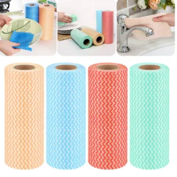

50pcs/roll Non-woven Fabric Kitchen Cleaning Cloth Multi-functional Disposable Dry/wet Non-stick Oil Wash Towel