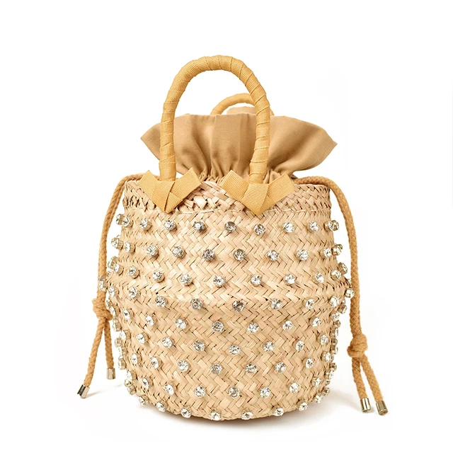 VIP Buy Summer Holiday Beach Bag with Pearl Ladies Woven Bucket Diamond Bag Designer Hot Handbags 6