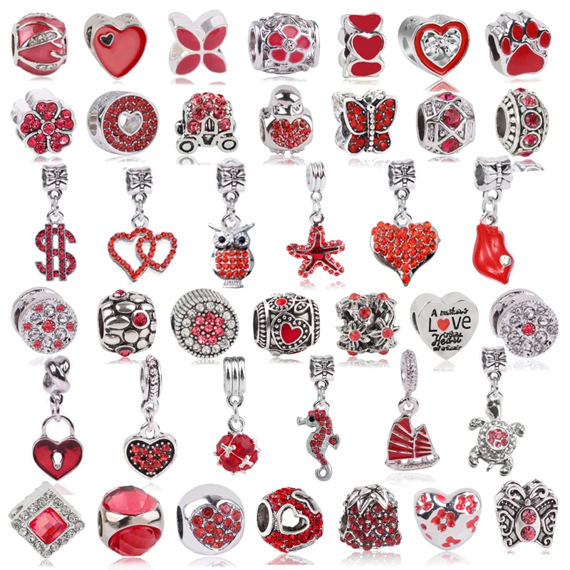 

2pc 45 Styles Silver Plated Red Owl Charms Beads fit Pandor Bracelets & Necklaces For Women Fashion Love Jewelry Gift